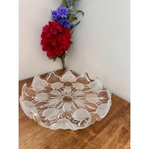 Vintage Princess House Petal Cake Plate – Clear Frosted Pressed Glass Serving Di